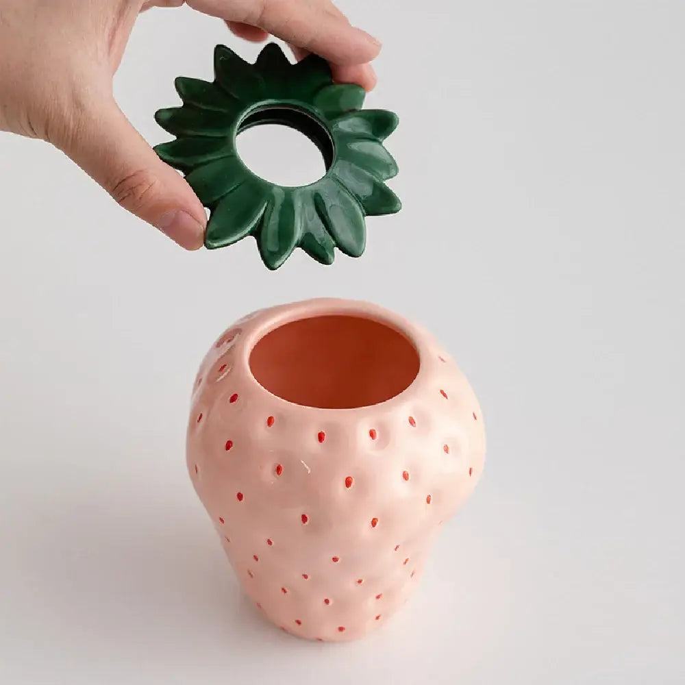 Red Ceramic Strawberry Vase