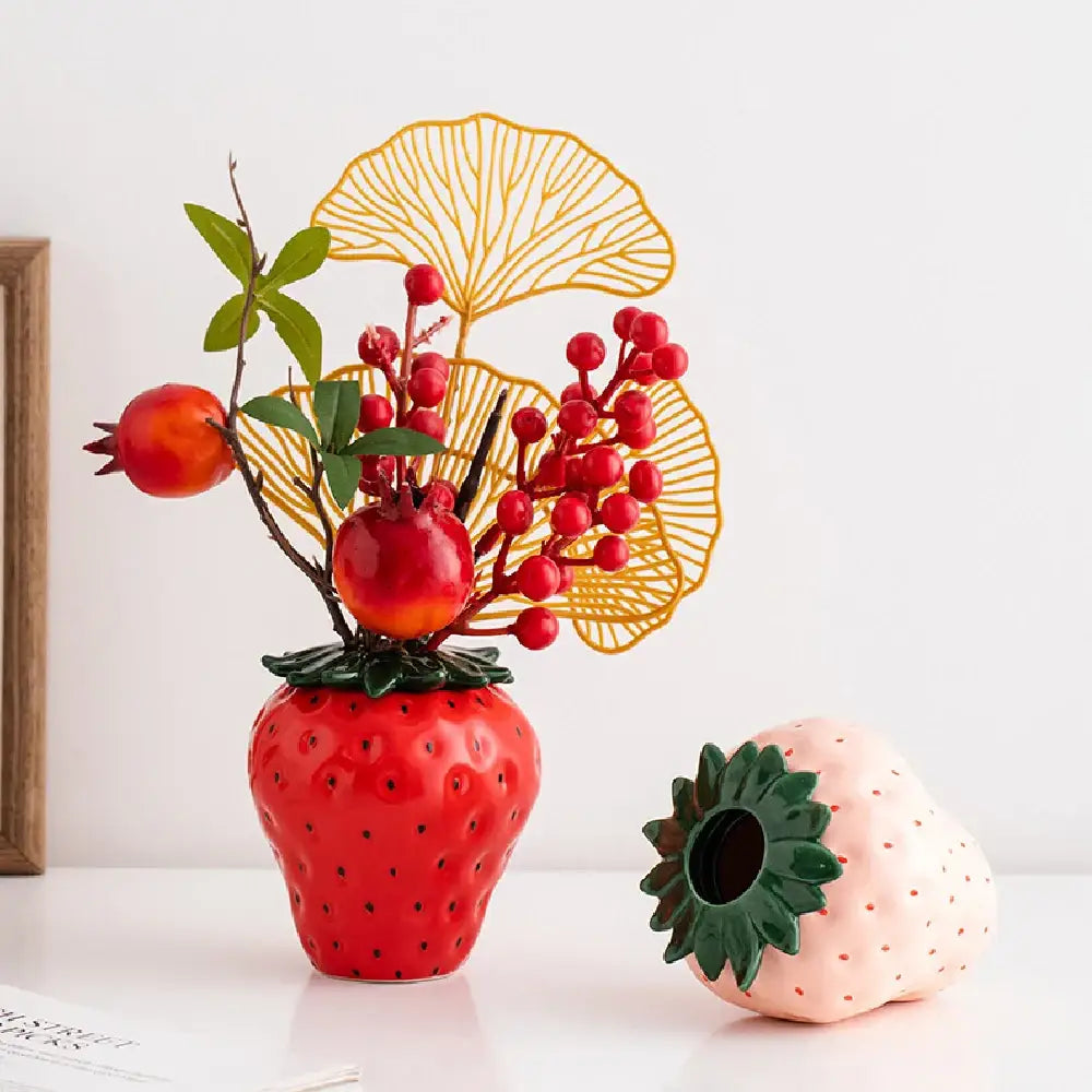 Red Ceramic Strawberry Vase
