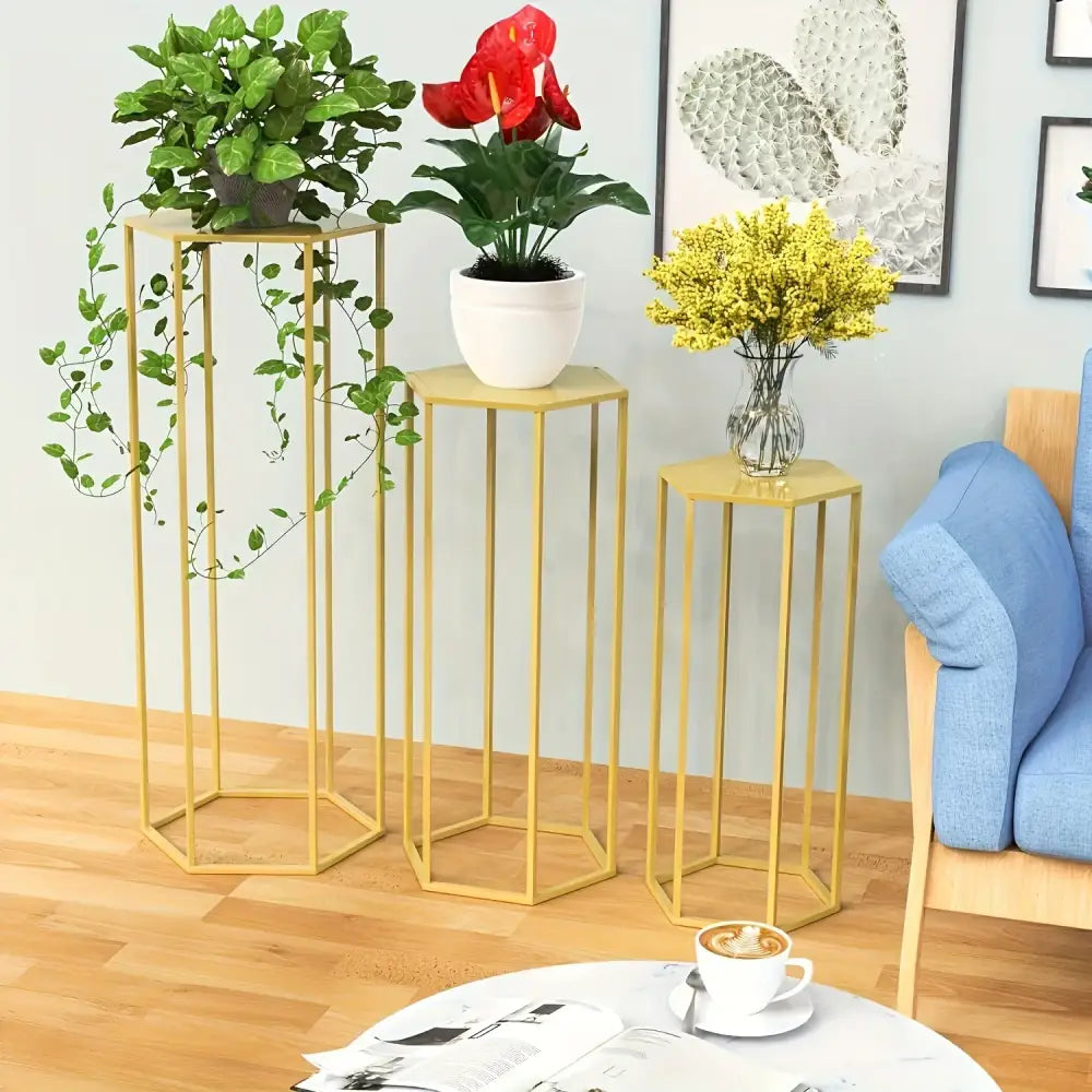 Gold Hexagonal Vase Set